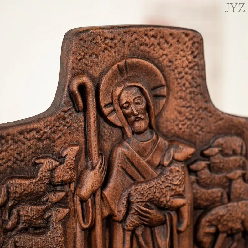 Jesus holy good shepherd cross statue home decor ornaments religious pastor gift - (christian)
