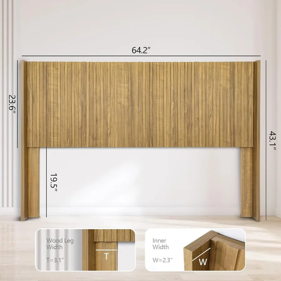 Wooden headboard queen size boho farmhouse fluted wall mounted headboards with wingbacks mid century modern wood panel