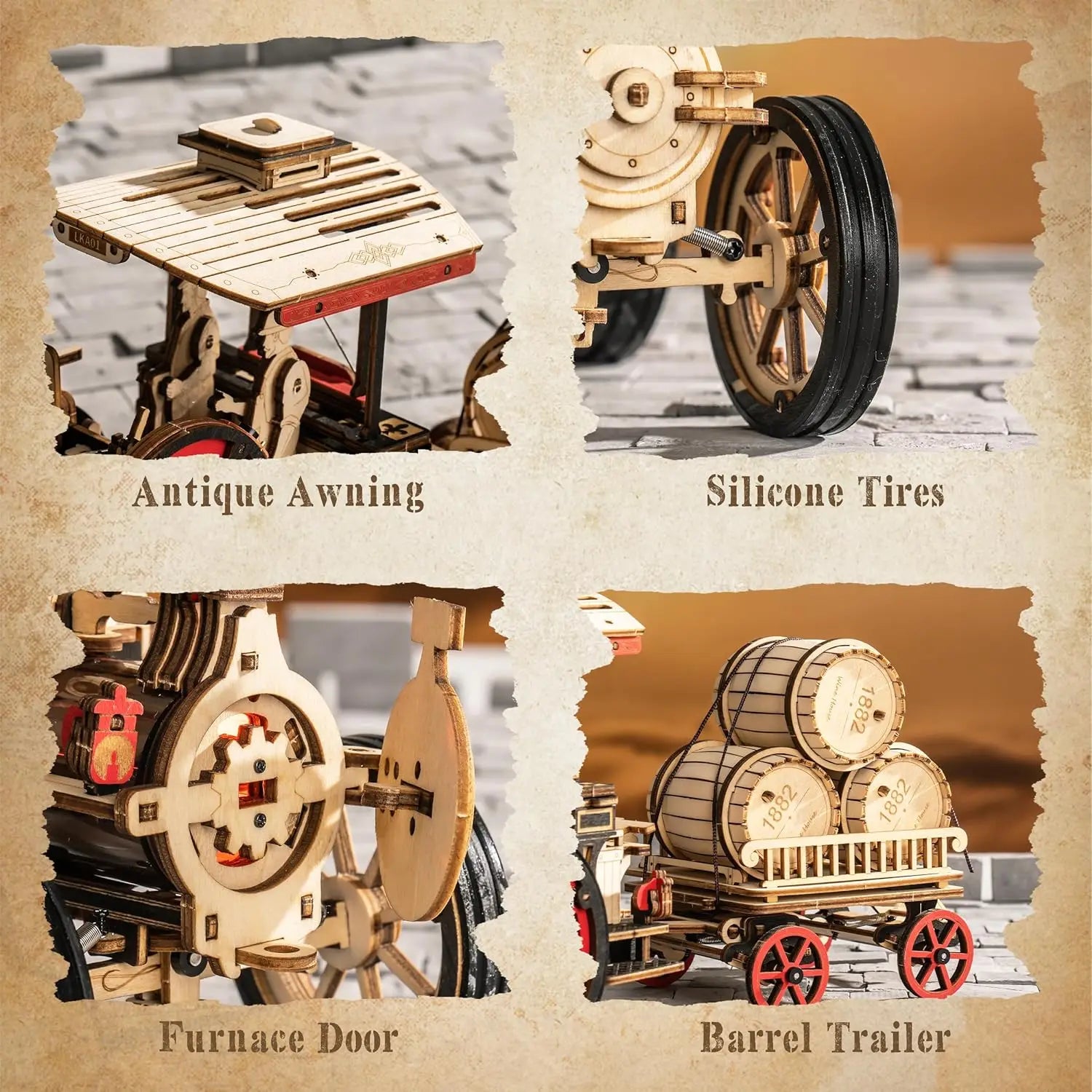 Robotime rokr car model building kit 3d wooden puzzle steam 1:28 mechanical locomotive awesome gifts for adults teens