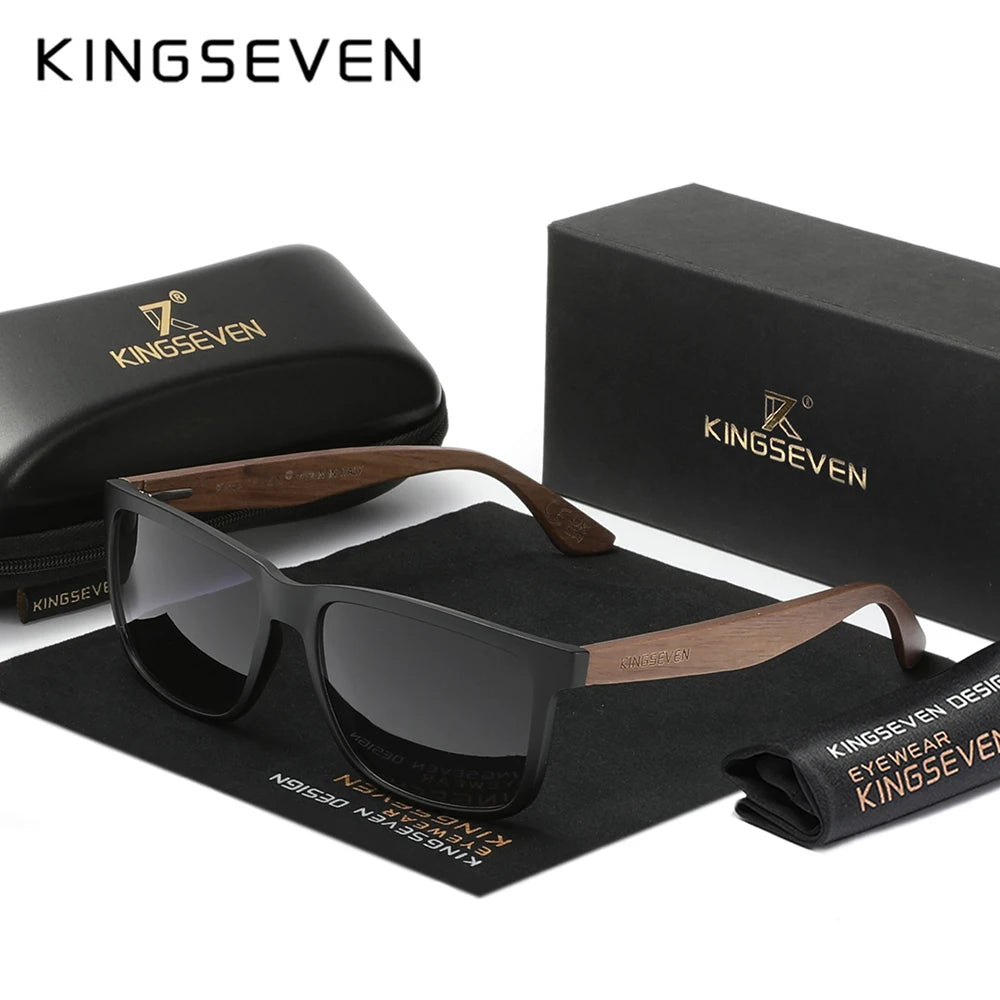 Kingseven black walnut wood sunglasses man polarized high quality rectangle glasses woman uv400 eyewear accessory