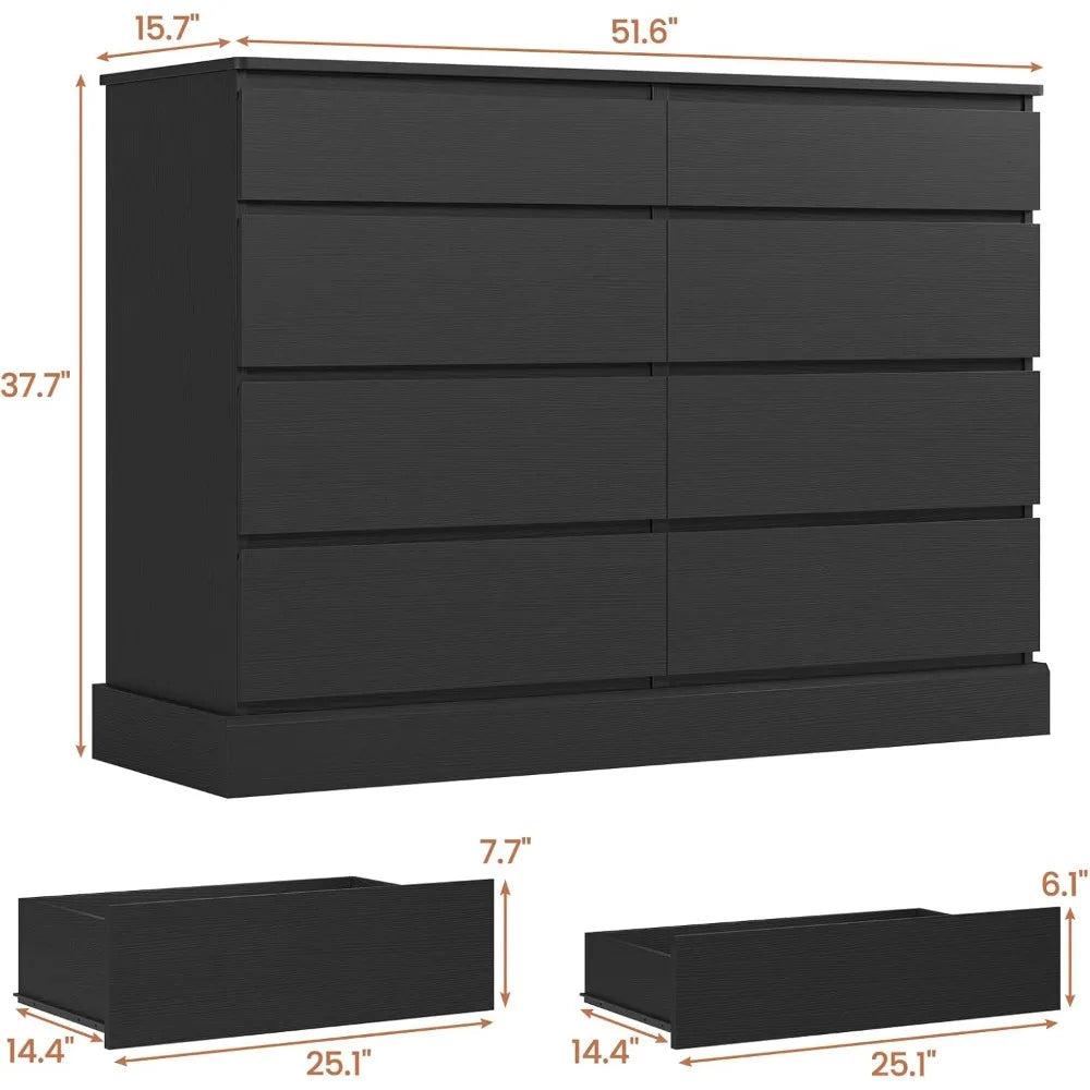 8 drawers dresser for bedroom black large chest of long modern double dressers big clothing storage organizer closet