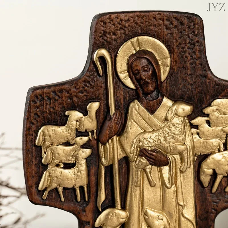 Jesus holy good shepherd cross statue home decor ornaments religious pastor gift - (christian)