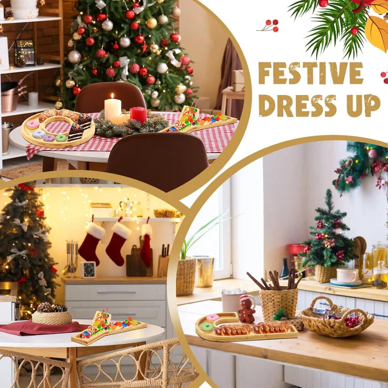 3pcs christmas letters board set joy bamboo wooden fillable large candy dish snack dinnerware for home party decoration