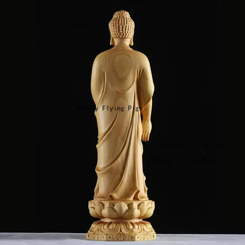 Wood carving the buddha figurine amitabha statue sculpture home living room decoration buddhist supply art crafts