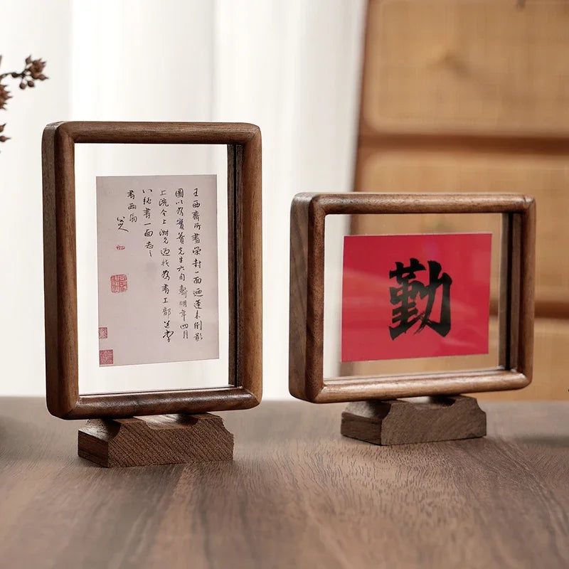 Wooden chinese style picture frame pendulum table magnetic transparent calligraphy character mounted photos