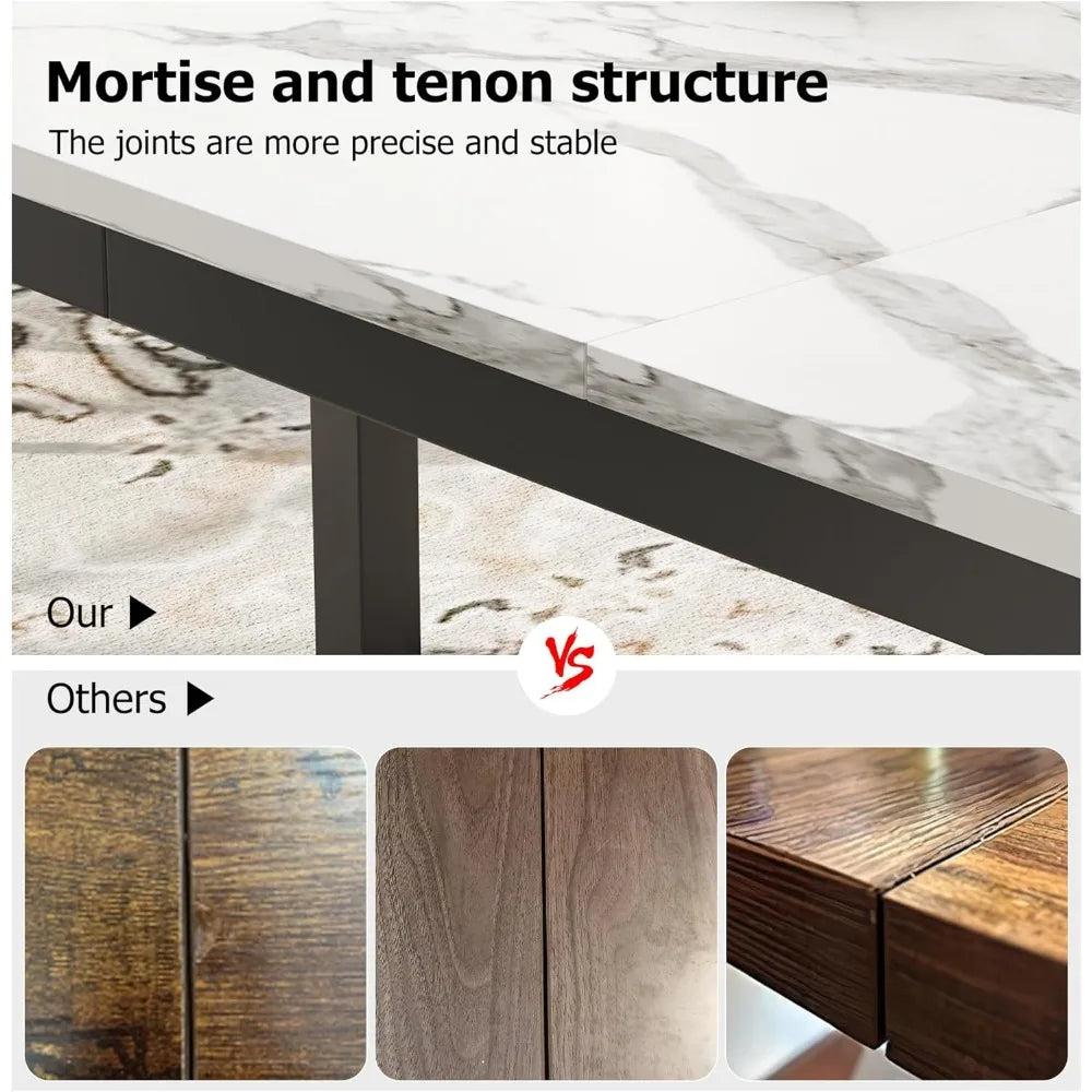 Industrial 70.8’’ dining table for 6 wooden long dinner with mortise tenon sturdy kitchen - united states / white faux