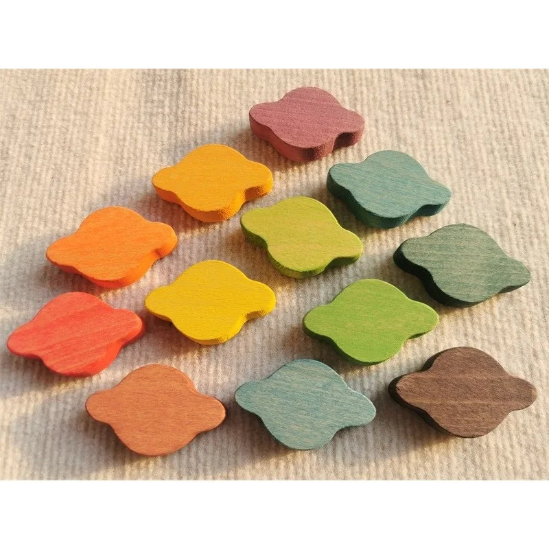 Rainbow wooden stacking star heart blocks pastel nordic beech moon clound open-ended play - game