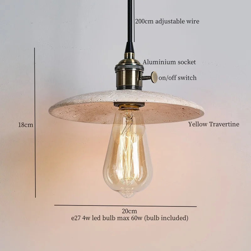 Iwhd vintage wabi sabi led pendant lights kitchen island bedroom living room loft wood yellow travertine hanging lamp