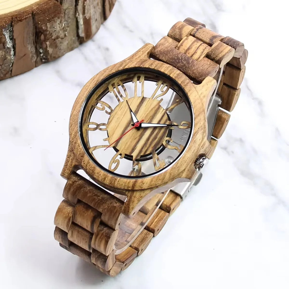 Wooden watches for men handmade engraved wood watch analog quartz men’s