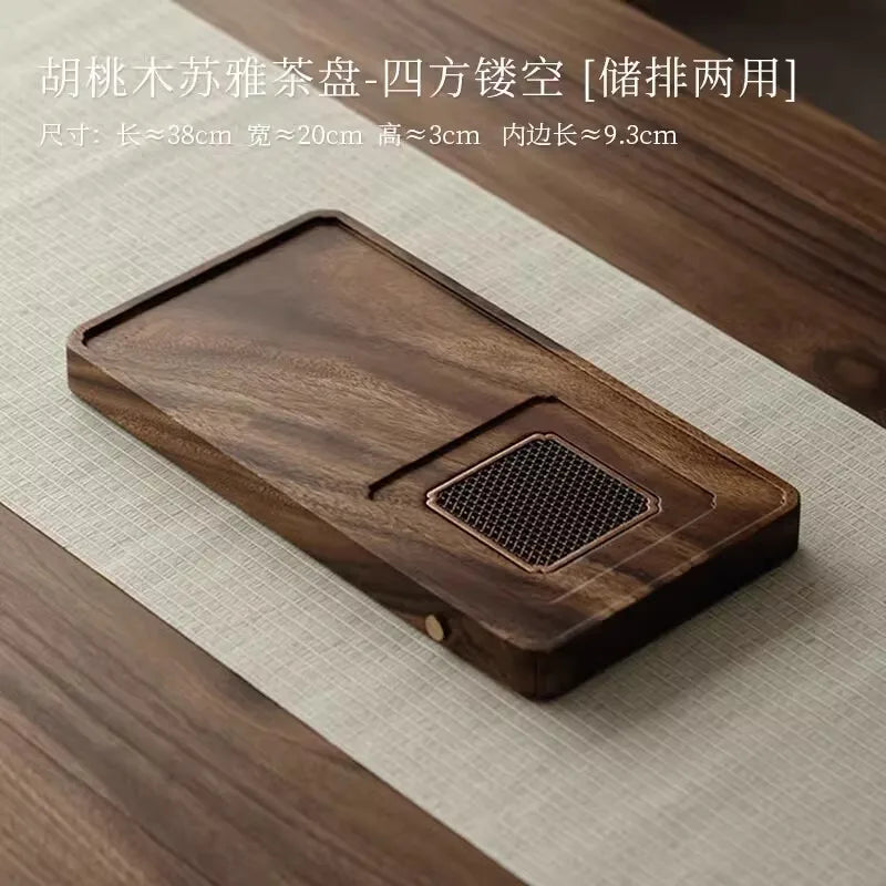 Walnut wood tray rectangle serving chaban chinese kung fu table tea tools coffeeware board drainage water storage