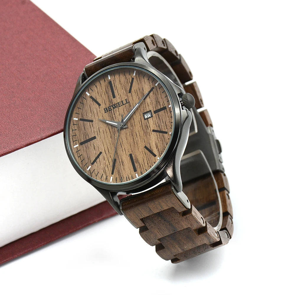 Men’s handmade wooden wrist watch fashion minimalist slim analog quartz for men - 199a