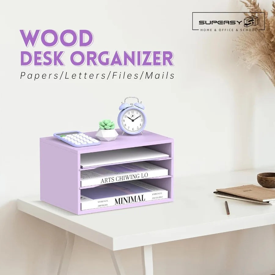 Supeasy wood desk organizer 3 tier paper file for wooden desktop letter literature mail sorter f - united states