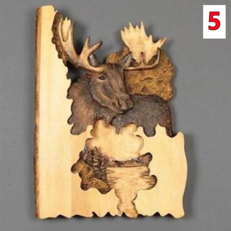Animal carving handcraft wall hanging sculpture wooden raccoon bear deer fox wolf hand drawn decoration home living