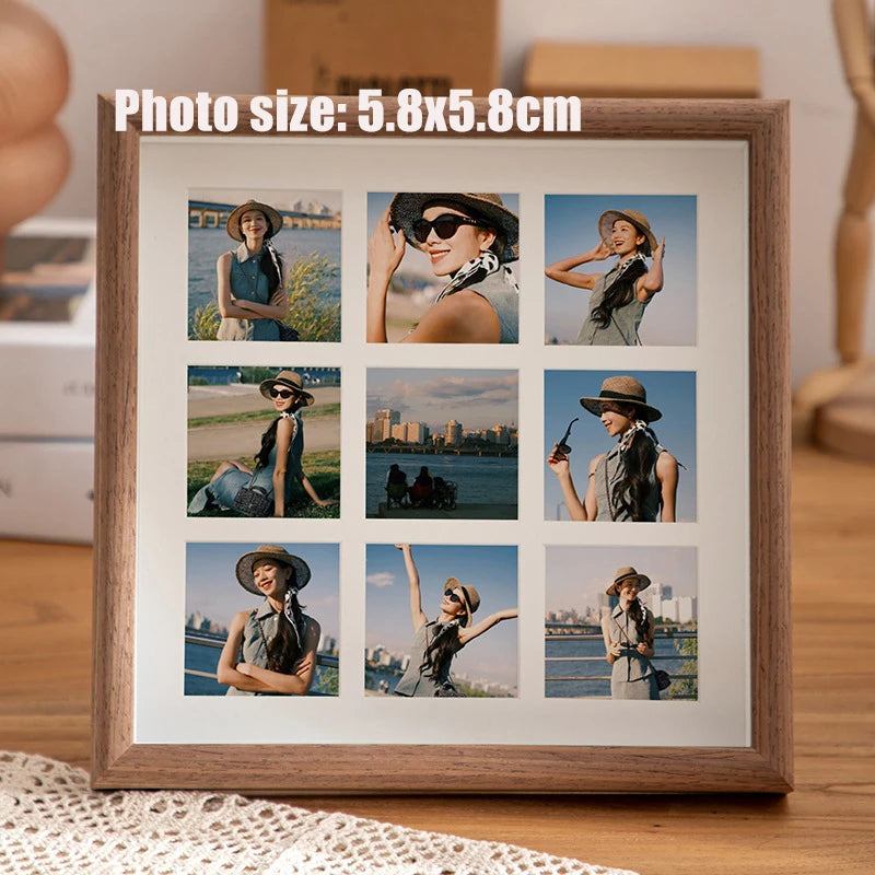 Imitative wooden photo frame for walls 23x23cm nine-square grid vintage frames stand pictures gift room desktop decor