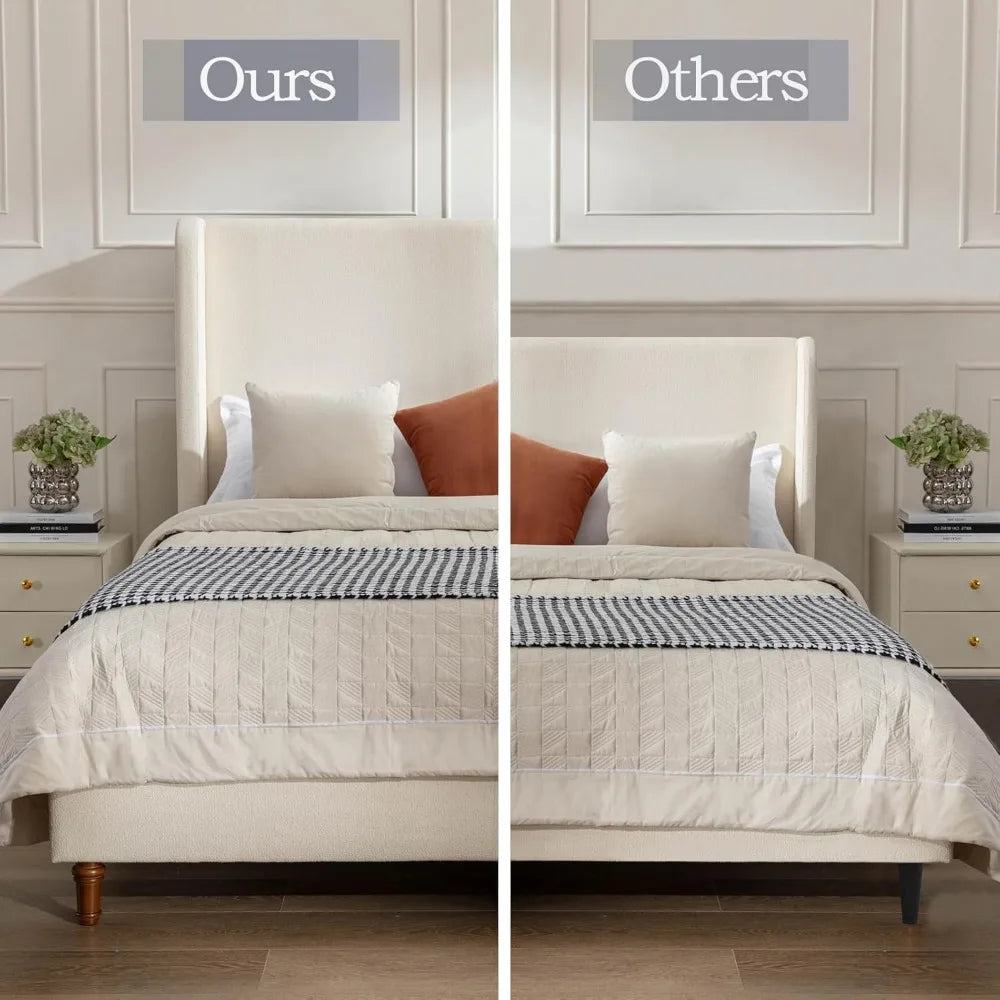 54’’ tall wingback headboard upholstered platform bed frame with boucle fabric - sturdy modern design for kids teens &