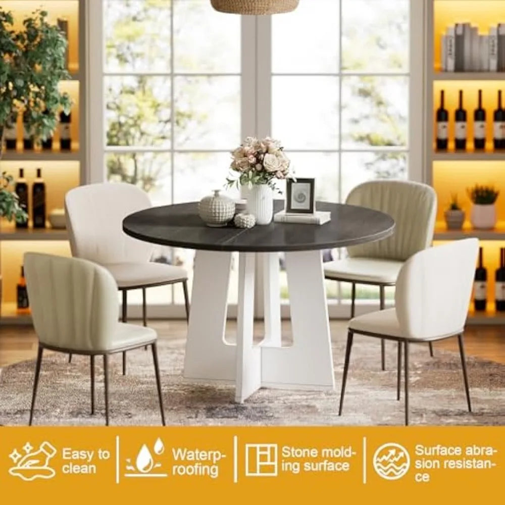 47 inches round dining table for 4 people large dinner farmhouse wood kitchen dinning room liv - united states / grey