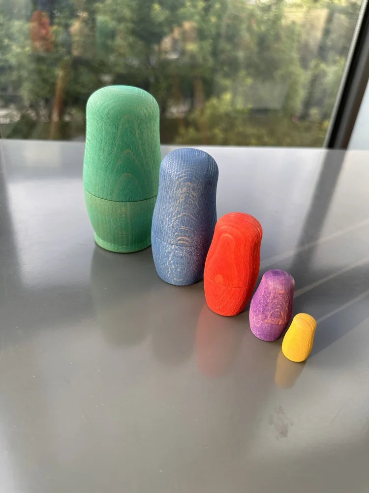 Wood montessori toys rainbow stacking bridge cars matryoshka dolls forest trees for kids educational blocks play - blue