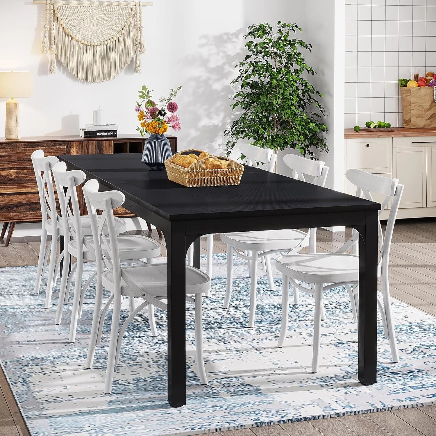 78.7 inches long dining table for 6-8 person large rectangle wood dinner (only table) (black)