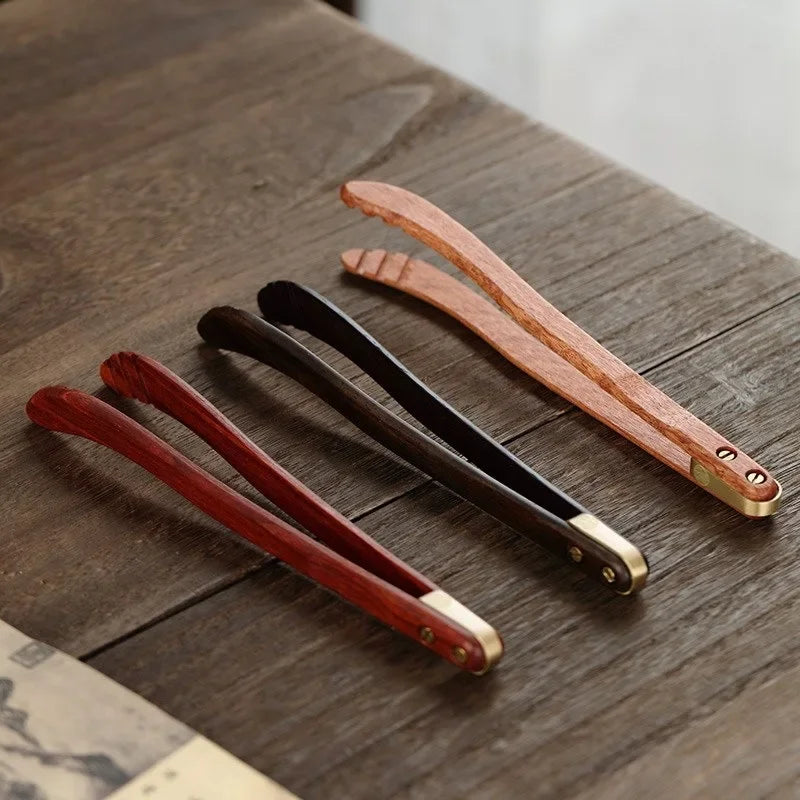 Solid wood pure copper tea clip kung fu set ceremony utensils household cup metal tweezers wash pincers