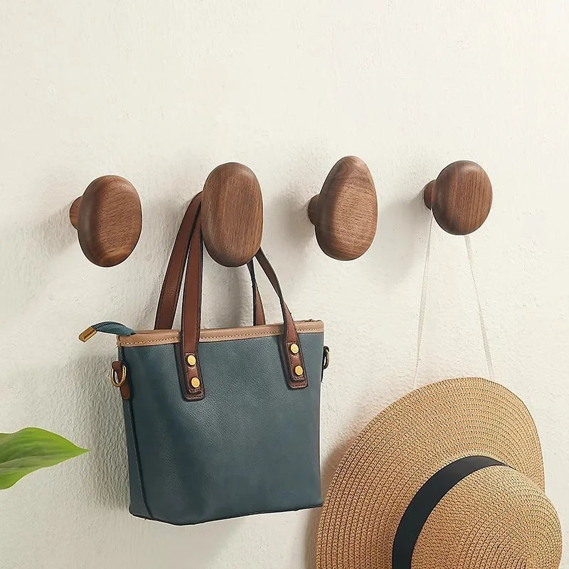 Simple solid wood hook wall mounted coat natural decorative key holder hat scarf handbag storage hanger bathroom rack