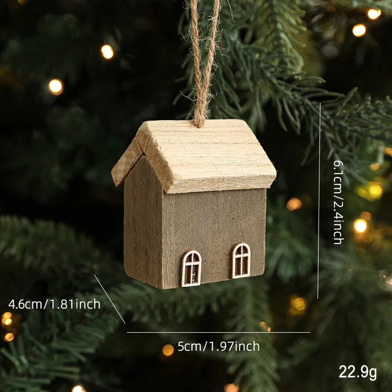 Solid wood christmas house small tree log creative layout decoration ornaments for holiday - e / one size / united