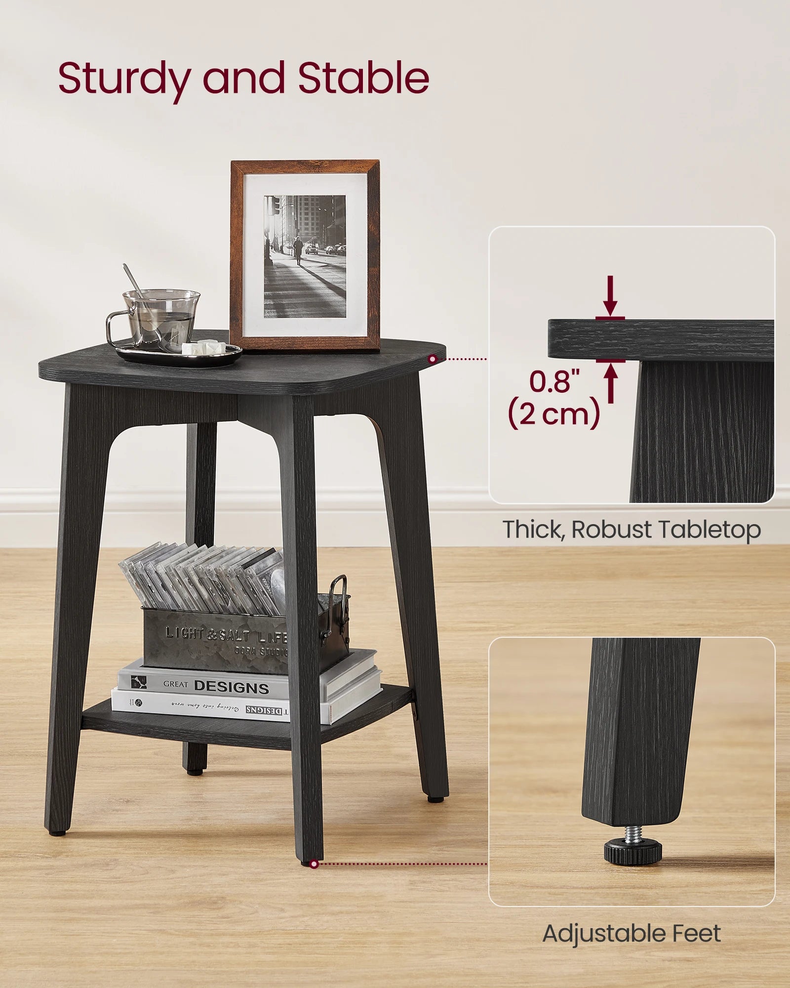 Vasagle side table small square end with lower shelf nightstand for spaces living room bedroom - charcoal gray / united