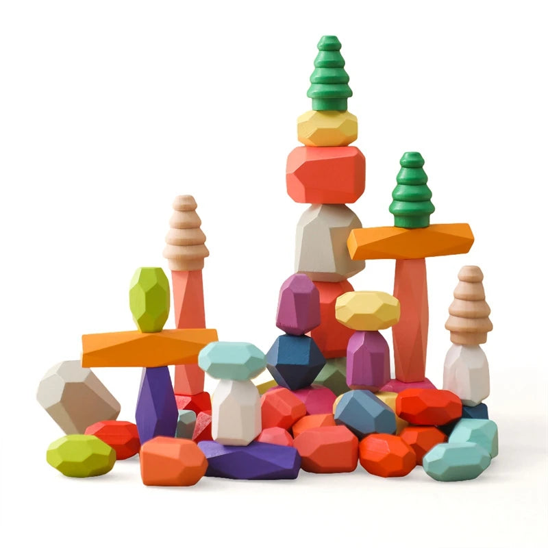 Wooden sorting stacking rocks stones sensory toddler toys learning montessori building blocks game for kids birthday