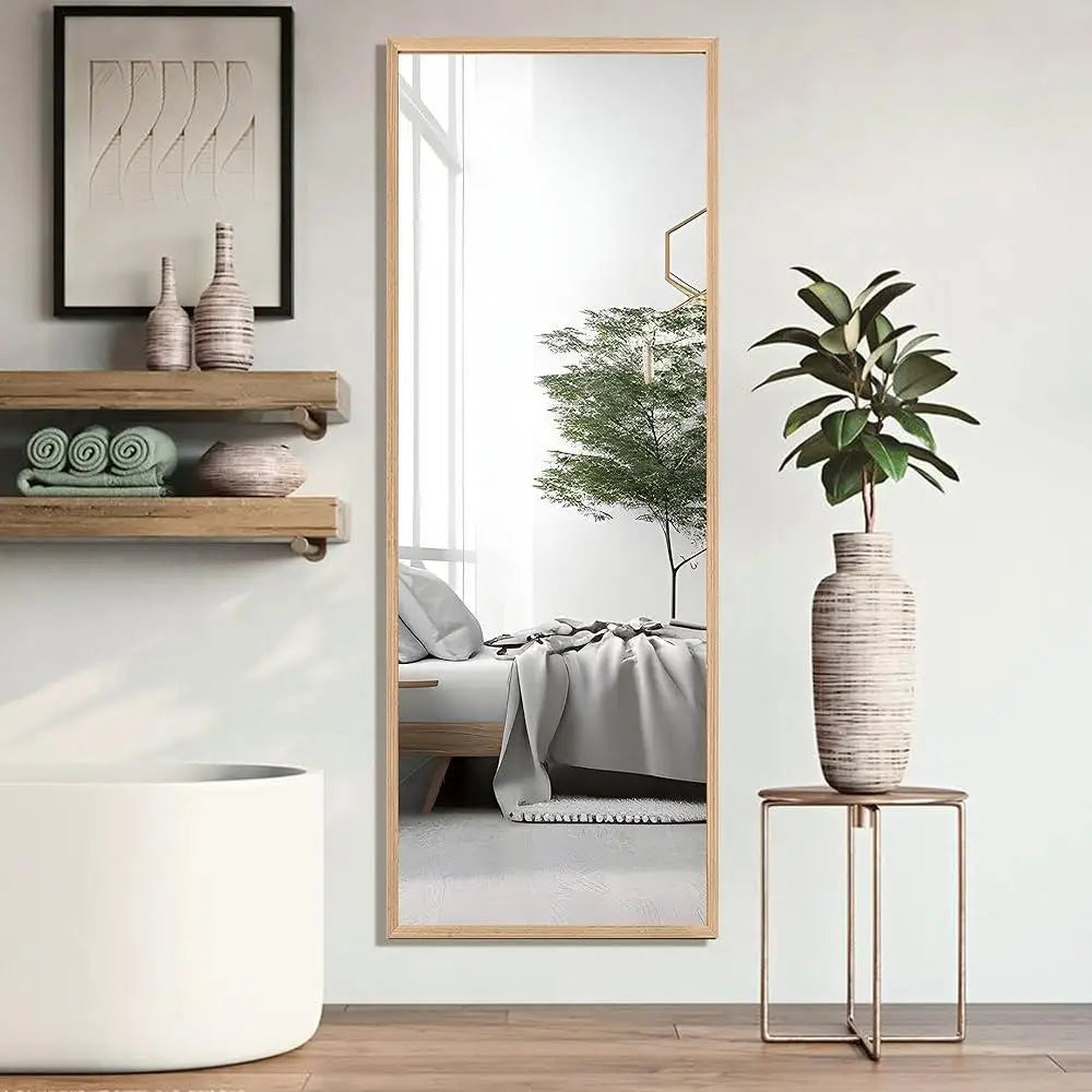 Full length mirror standing hanging reflective dressing with wood frame bedroom living room locker home use - united