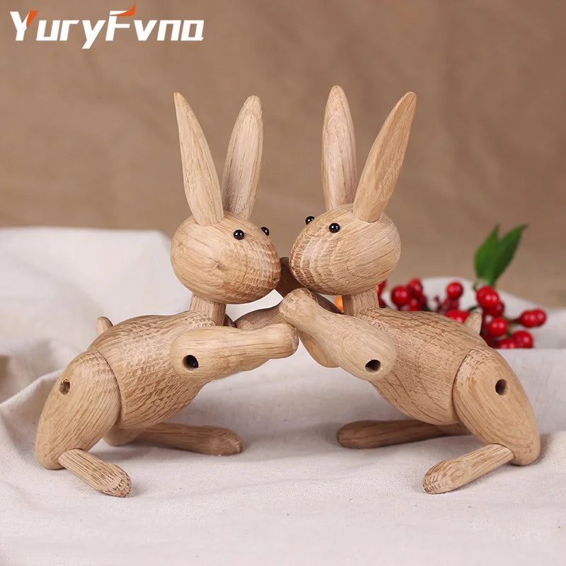 Yuryfvna nordic danish wood carving miss rabbit statue joint puppet decoration home living room decor accessories