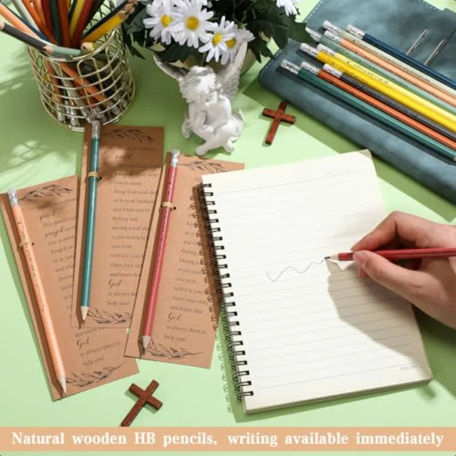50 set christian church gift bible verse colored pencils bulk religious wood with inspirational bookmark pray sunday sc