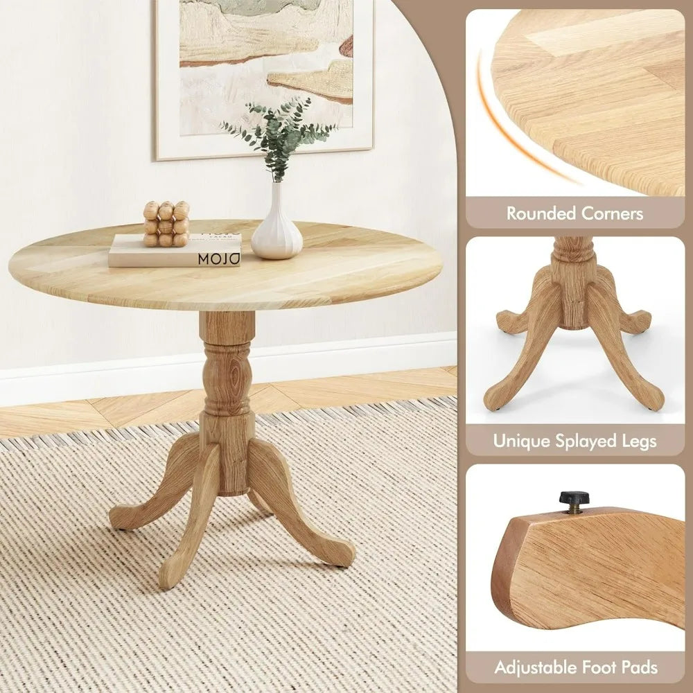 40” round dining table for 4 people wooden kitchen with curved trestle legs large dinner room