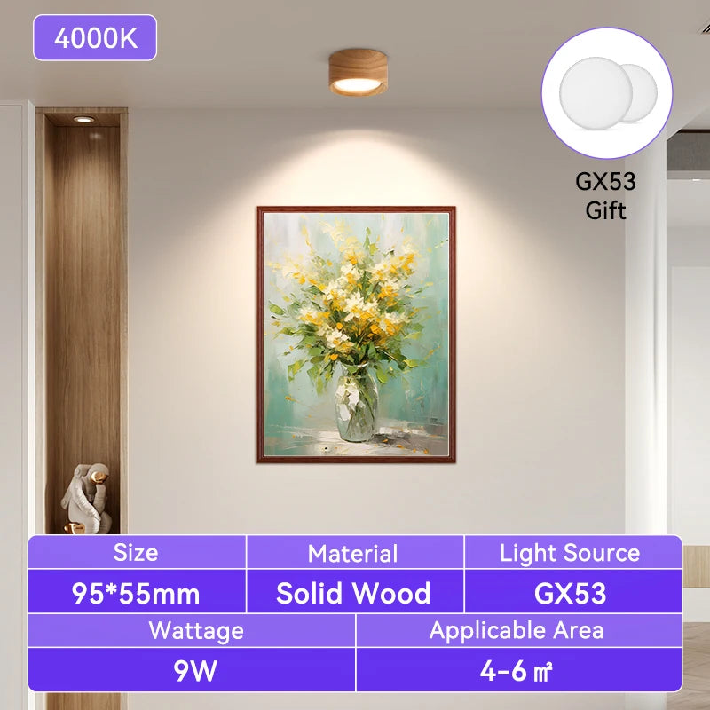 Gx53 downlight wooden ceiling lamp 220v indoor decor lamps room lighting living corridor led down lights for street