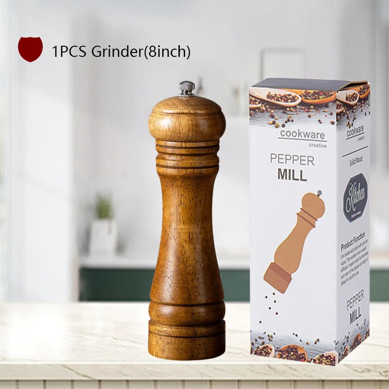 Wxcoo wood salt and pepper grinder cooking spice shakers mills grinding bottle with base kitchen accessories - 8inch-a2