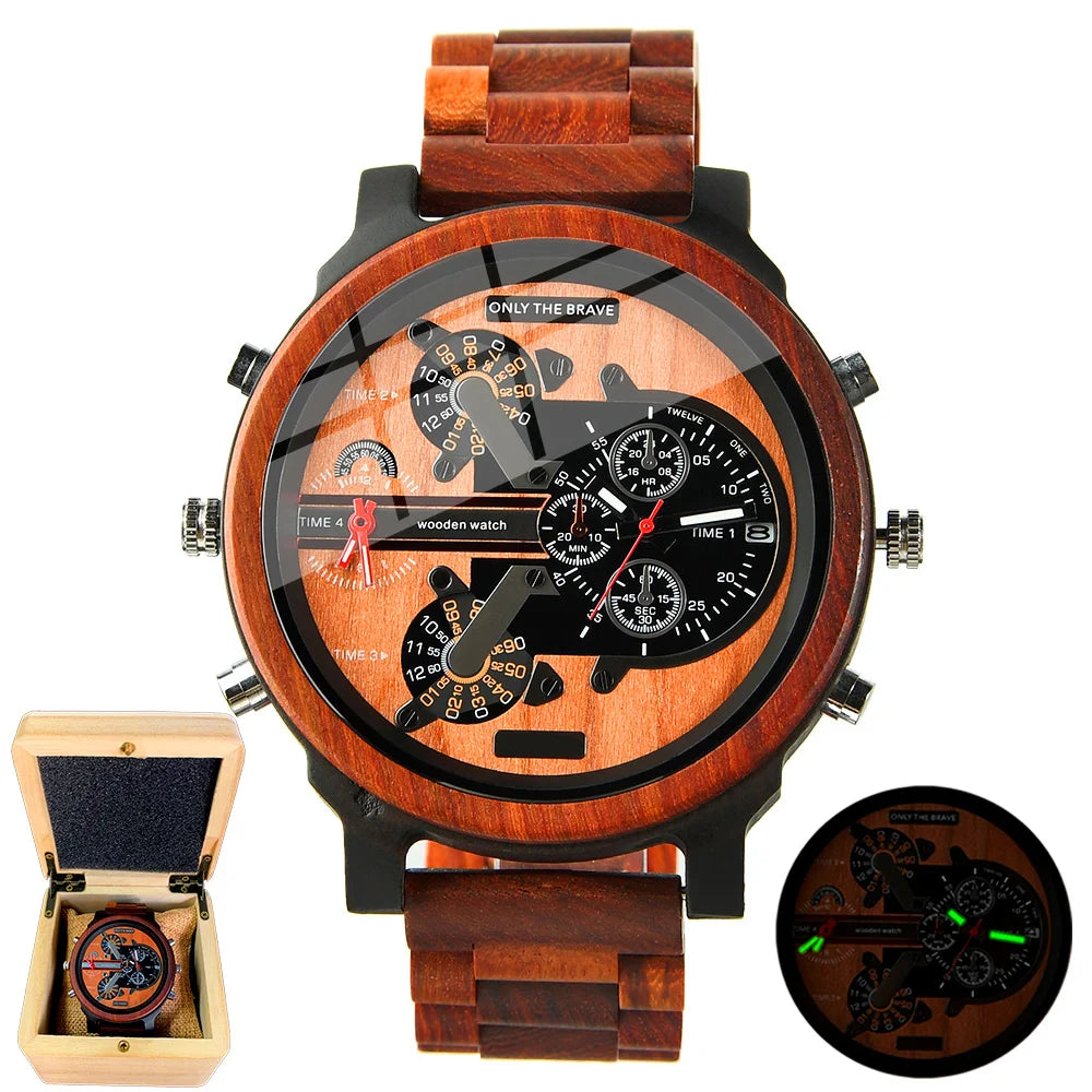 Big face wrist watches men large wood watch man fashion men’s quartz wristwatches strap dress dual clock wooden