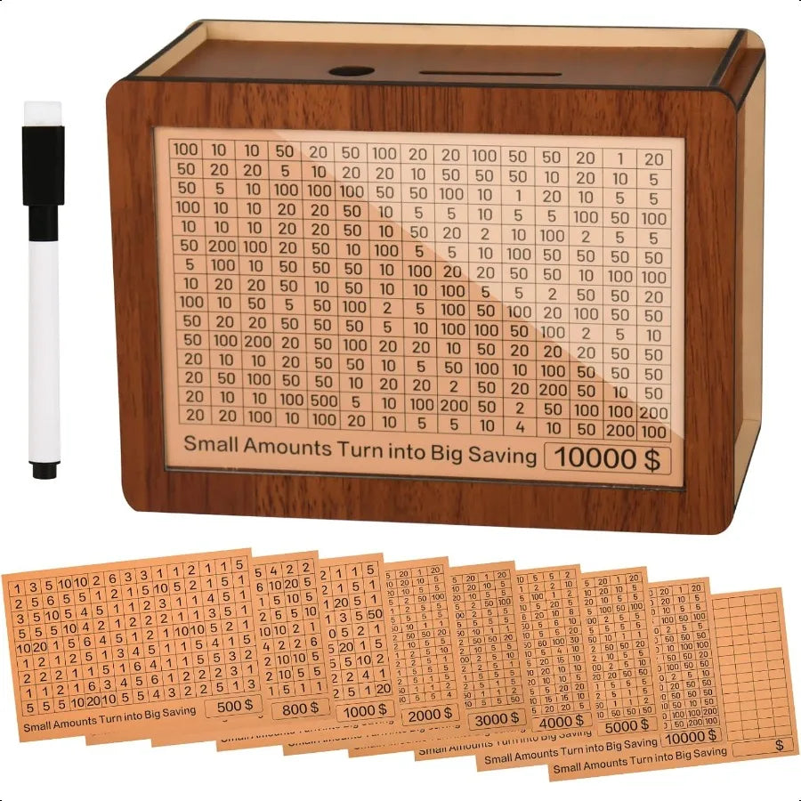 10000 kakeibo wooden money saving challenge box cash vault piggy bank for adults savings goals smash saver boys and gir