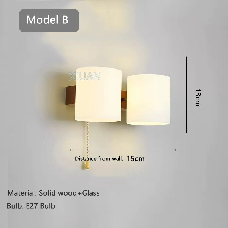 Walnut color wood wall lamp led e27 bulb bedroom bedside light for living room study stair corridor entrance indoor