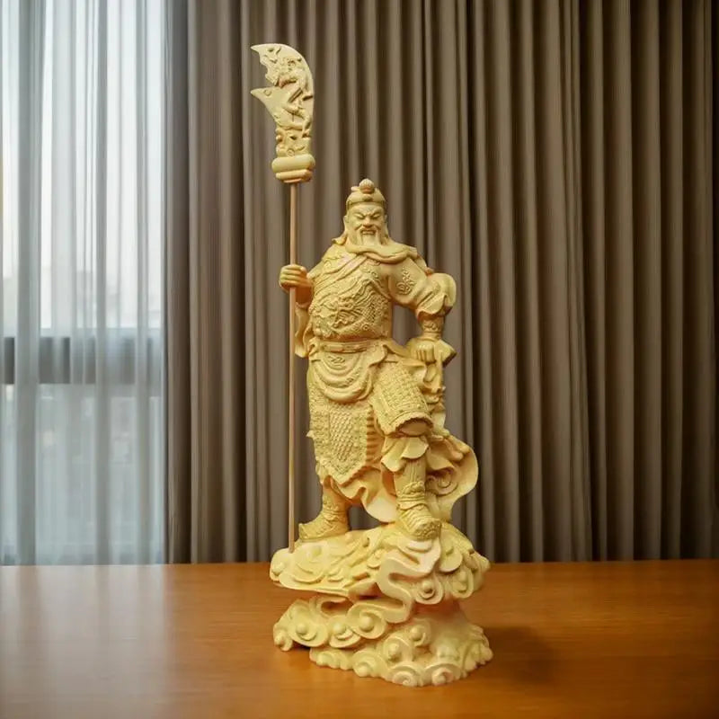 Guan yu statue traditional wood carving figurine god of wealth home decoration tabletop decor good luck sculpture
