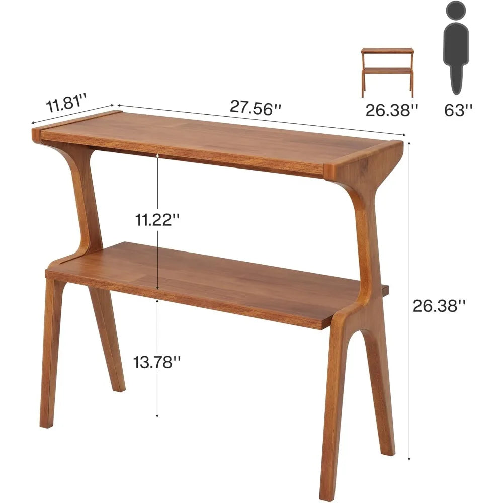 Tribesigns narrow side table 2-tier solid wood end with storage modern tall couch for living room slim bedsi - walnut