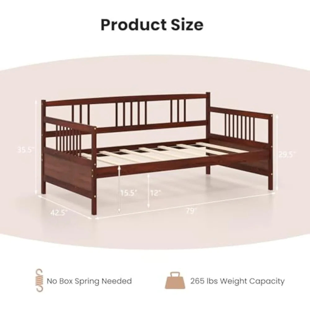 Homgx twin wooden daybed frame sofa bed w/solid wood slats support & rails dual-use heavy duty modern platform for l