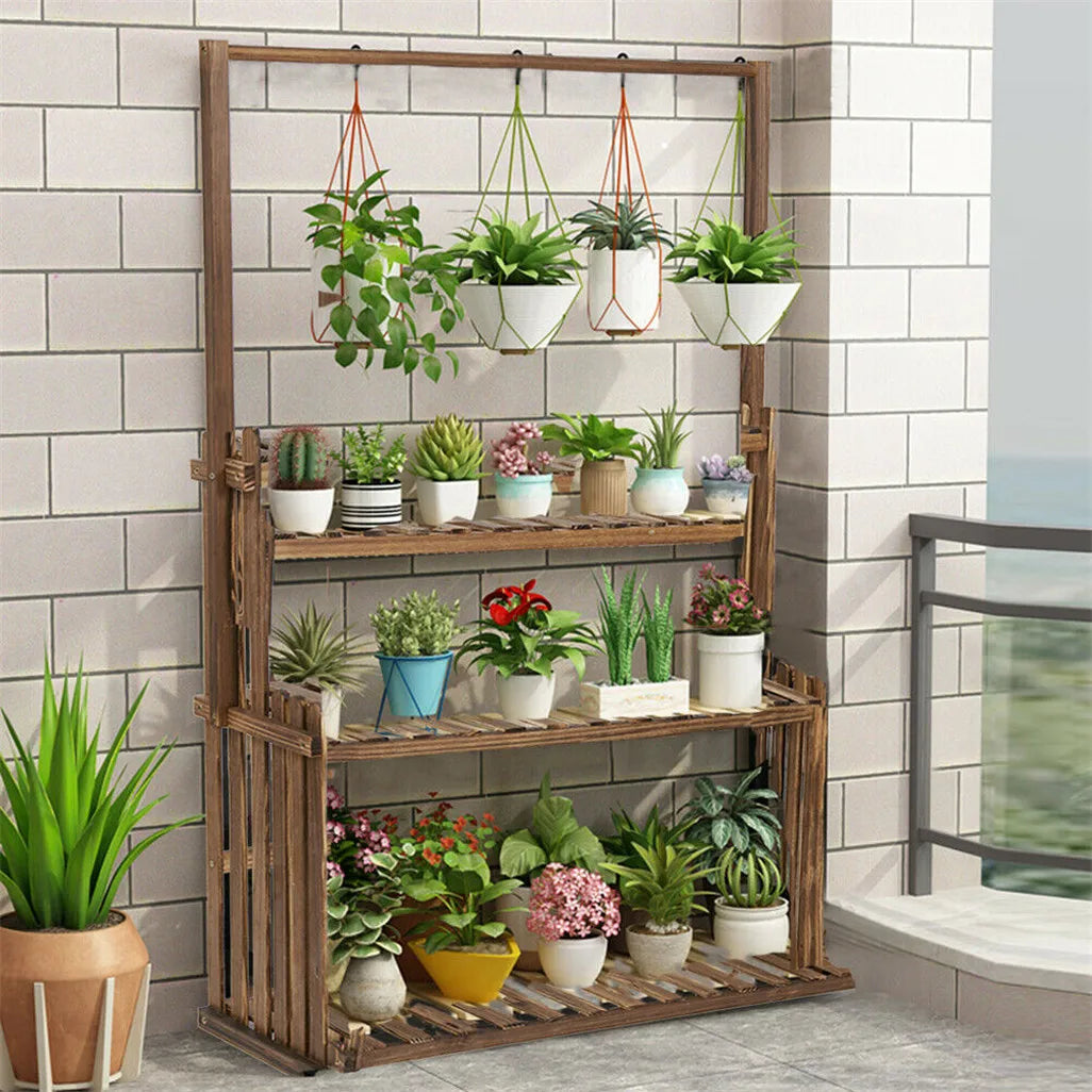 Heavy duty hanging plant stand multiple wood flower potted rack planter shelving unit for indoor outdoor - united states