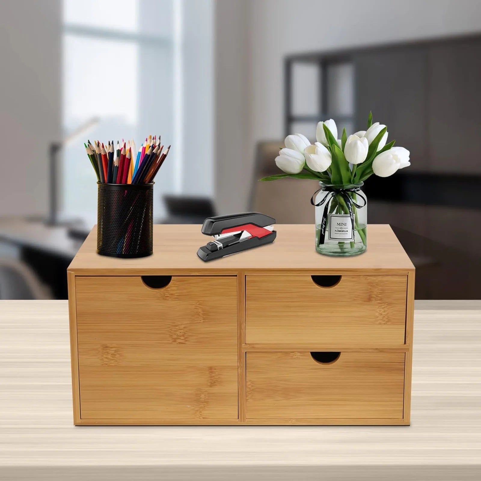 Desktop drawers bamboo desk organizer drawer tabletop storage organization box recess handles flat top for office home