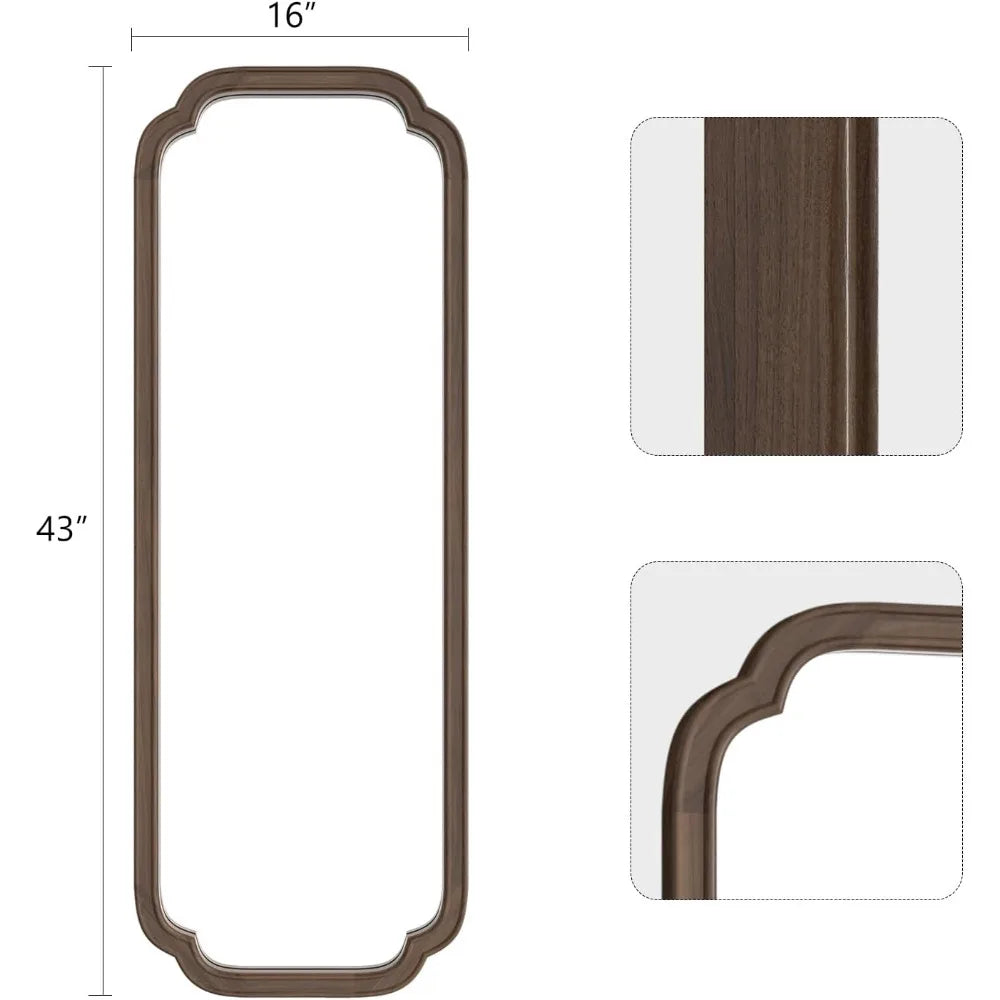 Full length mirror wall mounted 43’’x16’’ rustic wooden frame floor large body for bedroom leanin - walnut a / united