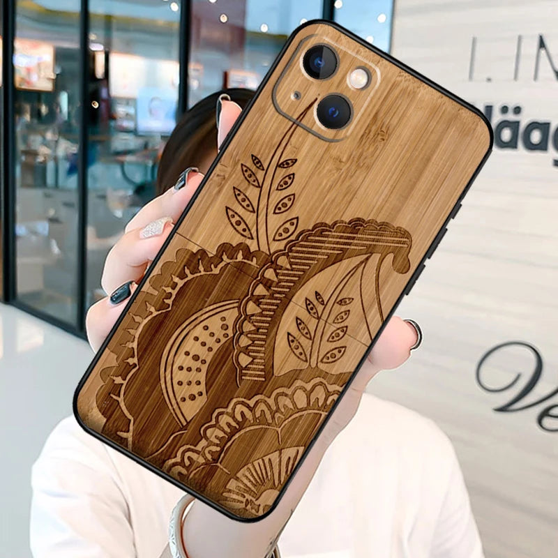Natural bamboo wood pattern print phone case on for iphone 13 12 11 14 15 16 pro max plus xr x xs max soft back cover