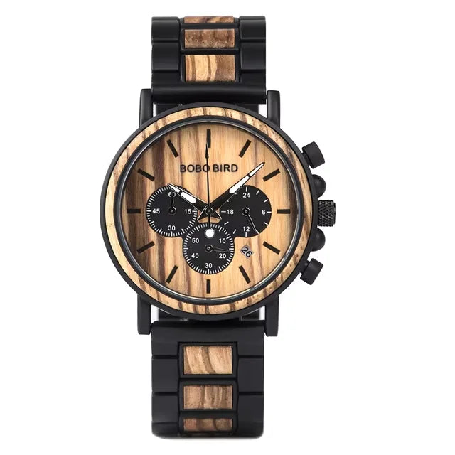 Bobo bird wooden watch men’s quartz wristwatch military chronograph top fashion waterproof clcok great gift box reloj