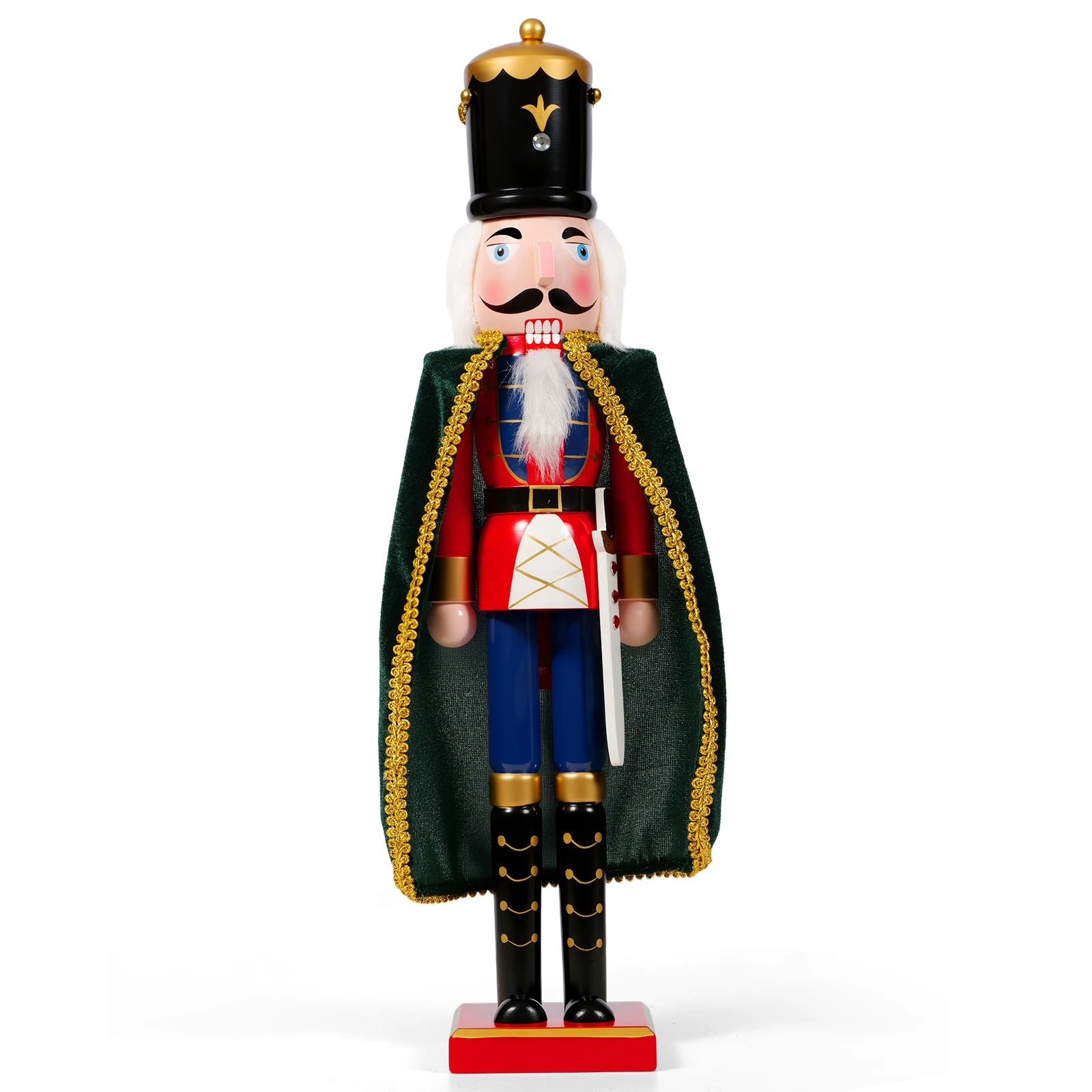 Wood nutcracker with detailed cloak 2-in-1 christmas tree ornament and standalone desktop toy for holiday decorating