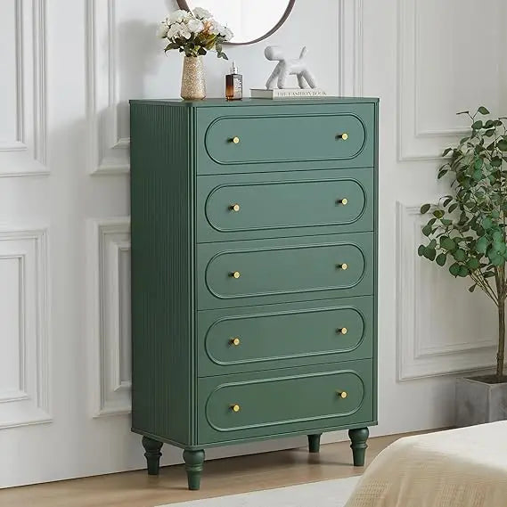 3 drawer fluted dresser for bedroom mid century modern chest of drawers wood storage small organizer livi - green 5