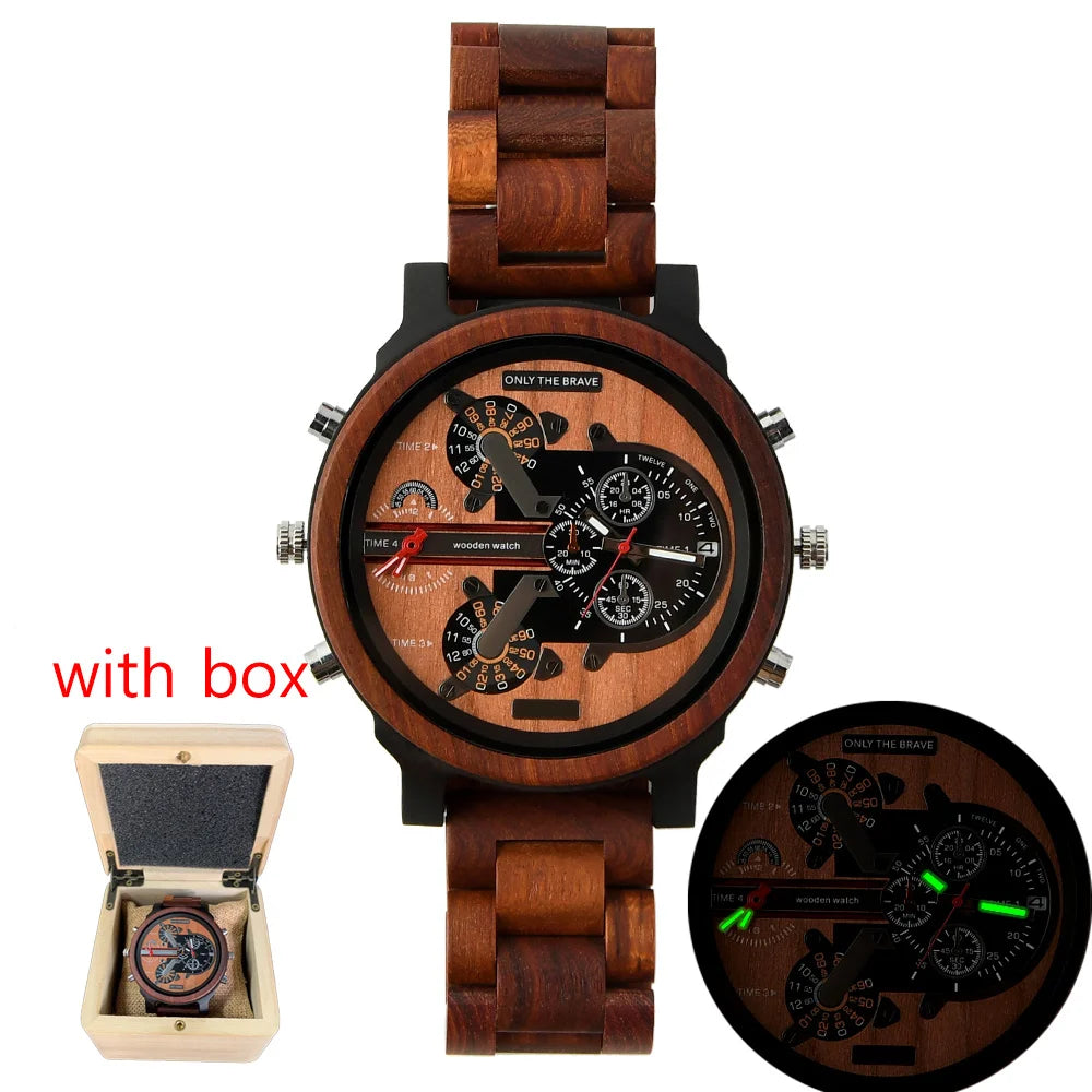 Men’s large dial wood watch fashion timepieces chronograph wooden quartz wrist watches for men thanksgiving day