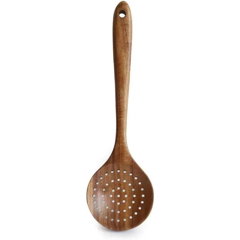 Ddjsj teak kitchen utensils,colander ladle skimmer scoop kitchenware dipping big wooden rice long handle natural