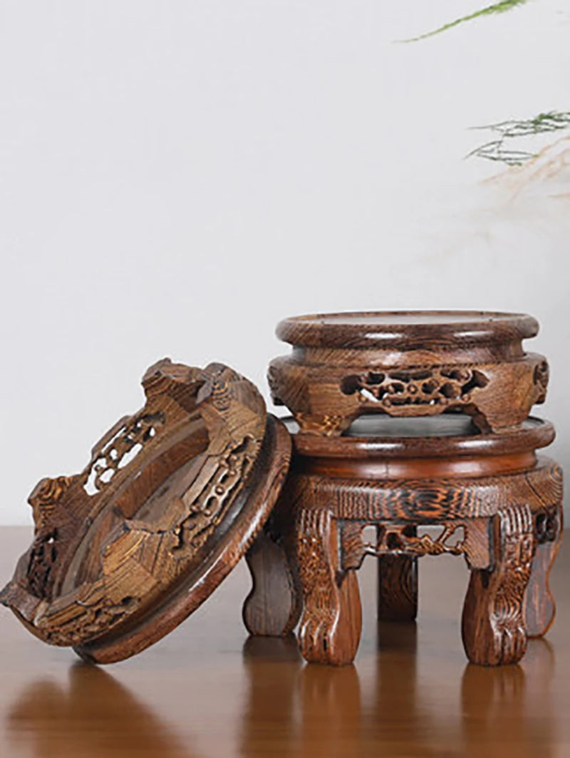 Wenge solid wooden pedestal display stand carving crafts vase ornaments circular bonsai buddha aquarium teapot base