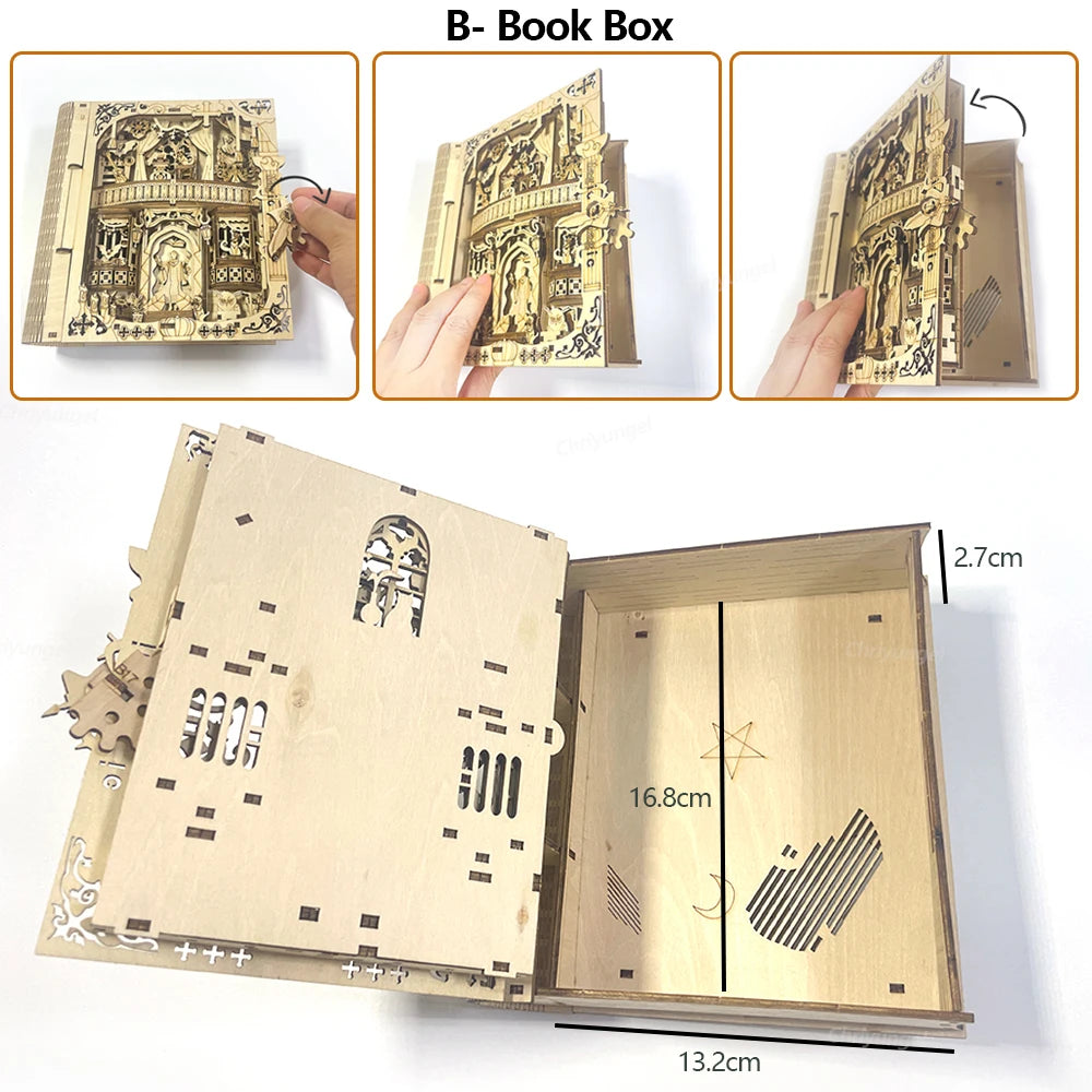 Book of secrets 3d puzzle wooden diy assembly miniature house kit home living room decor crafts gift for adults kids 2